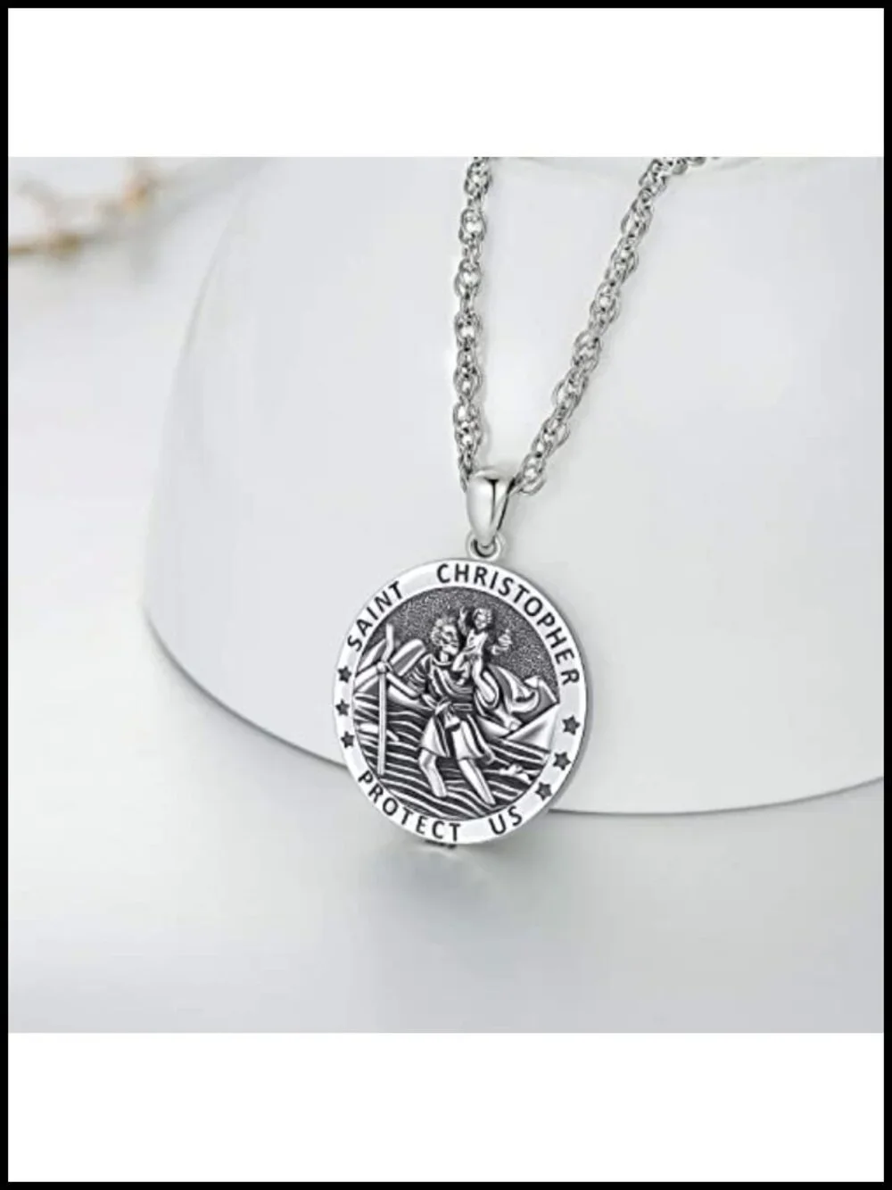 Saint Christopher Medal Necklace S925 Sterling Silver Patron Protection Pendant